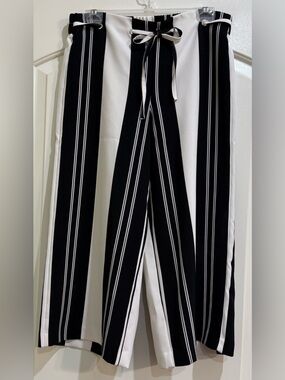 Attyre Black & White Vertical Stripe Wide-Leg Pants